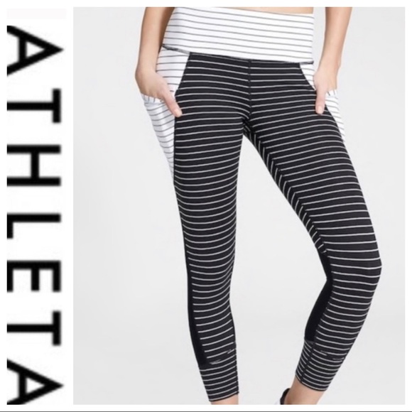 Athleta Pants - 💕SALE💕 Athleta Black White Stripe Pocketed Crops